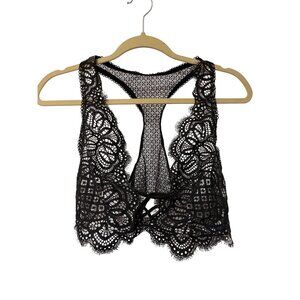 Victorias Secret Dream Angels Bralette Black Lace Nude Mesh Racerback XL NWOT